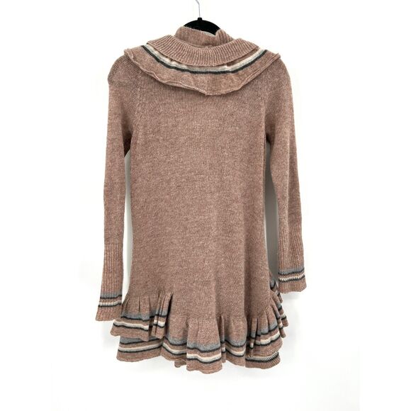 ANTHROPOLOGIE Sparrow Brown Lambs Wool Angora Knit Ruffle Cardigan Sweater Small - Picture 2 of 7